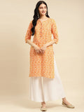 100% Cotton Floral Printed Knee Length Straight Kurta