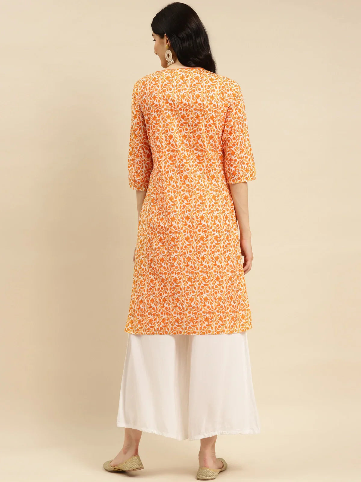 100% Cotton Floral Printed Knee Length Straight Kurta