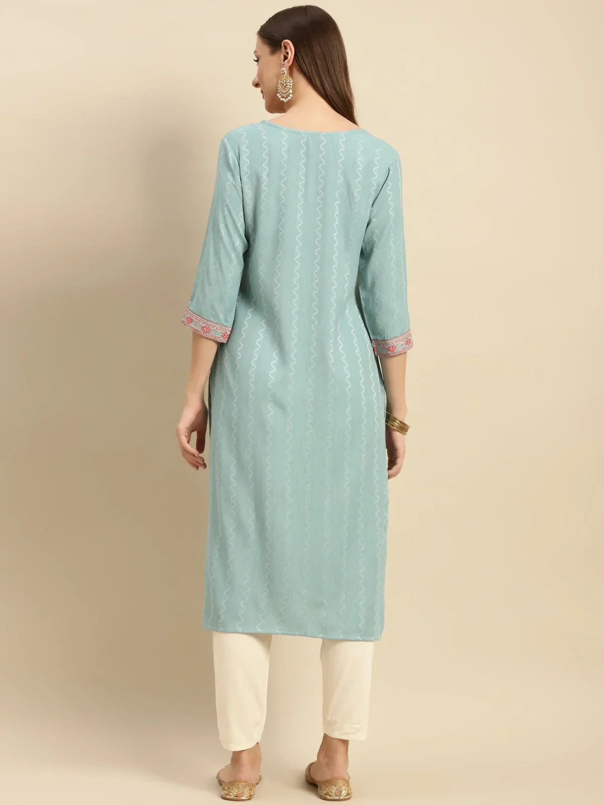 Viscose Blend Yoke Embroidered Calf Length Partywear Straight Kurta