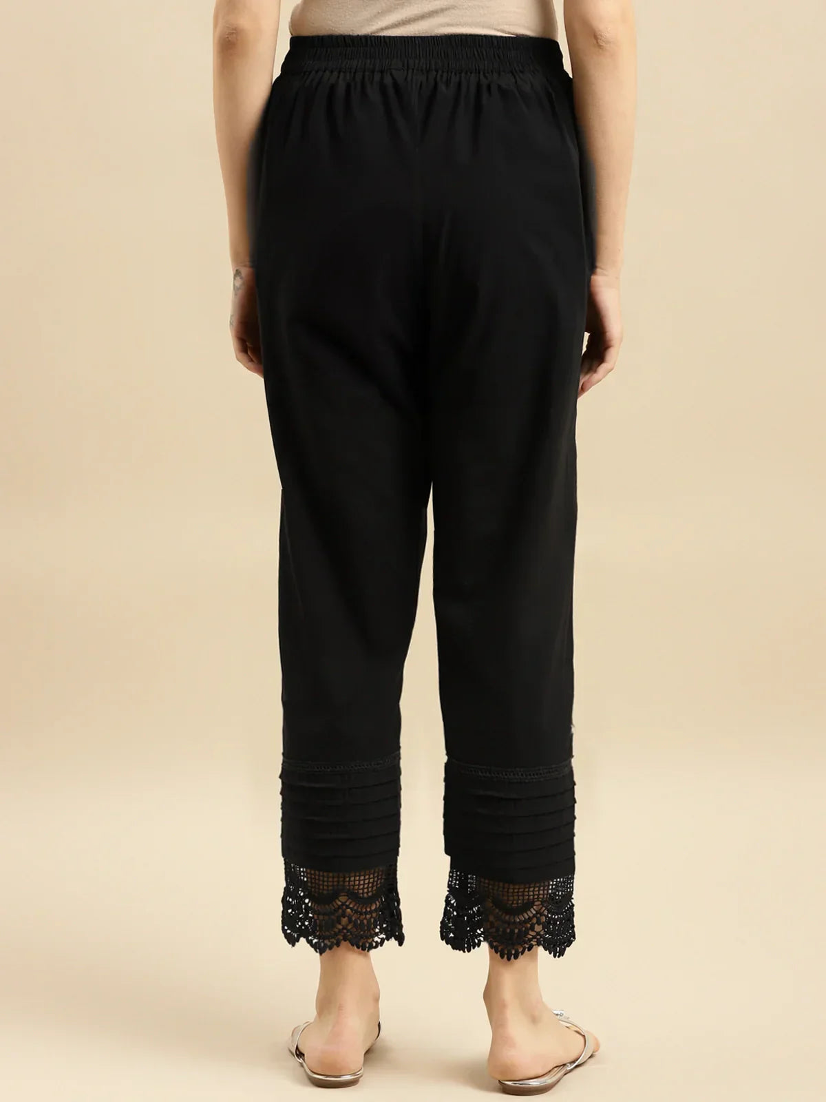 100% Cotton Solid Calf Length Straight Pants (Pack of 2)
