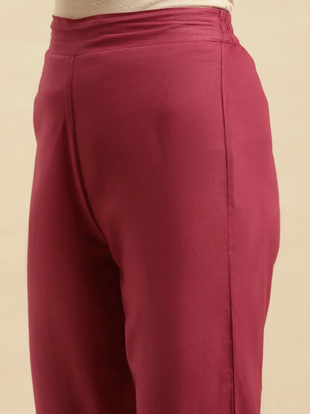 100% Cotton Solid Calf Length Straight Pants (Pack of 2)