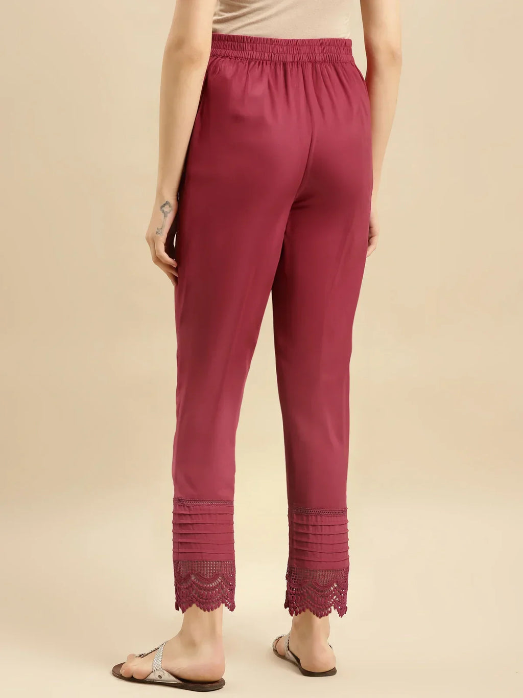 100% Cotton Solid Calf Length Straight Pants (Pack of 2)