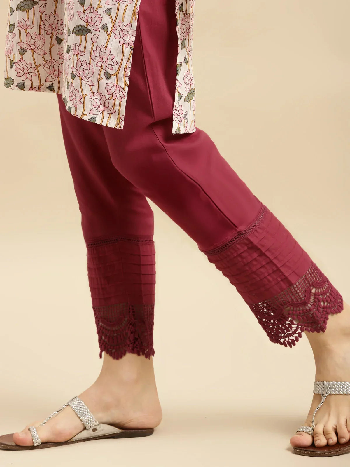 100% Cotton Solid Calf Length Straight Pants (Pack of 2)