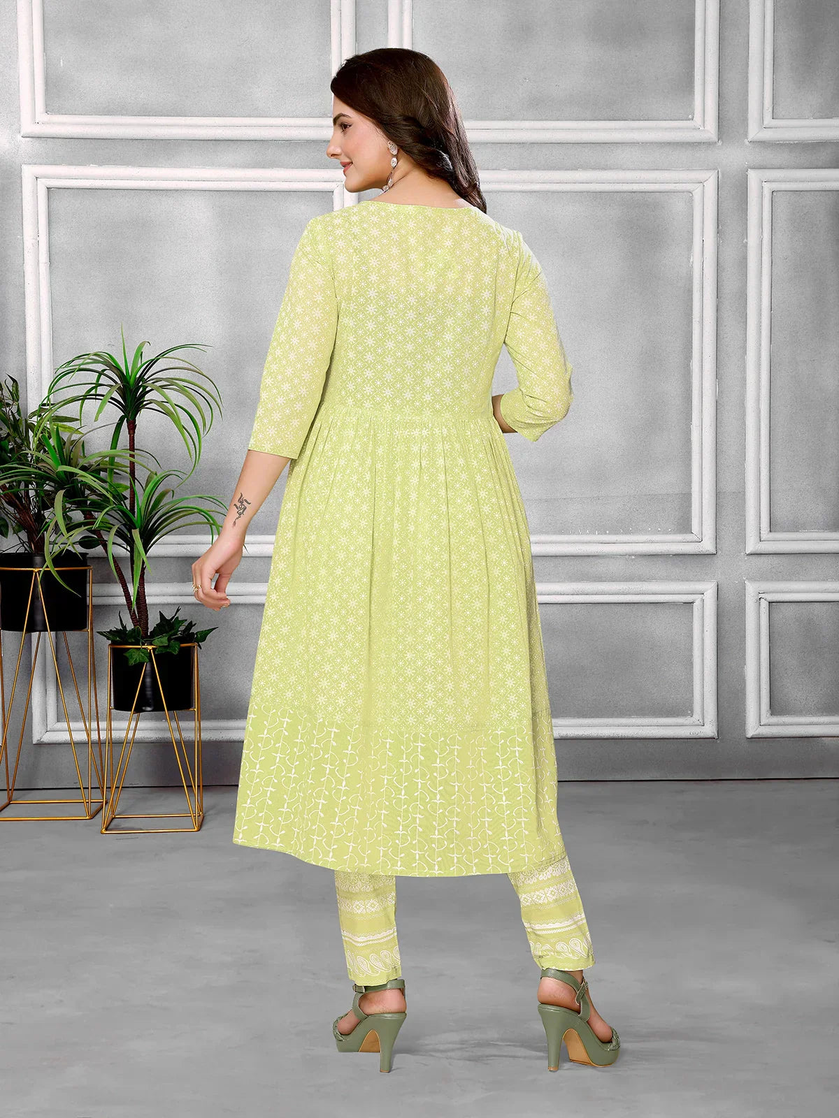 Cotton Sequined Calf Length Anarkali Kurta With Pant