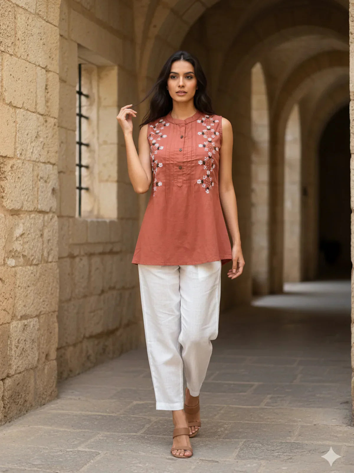 Cotton Embroidered A-Line Short Length Short Kurta