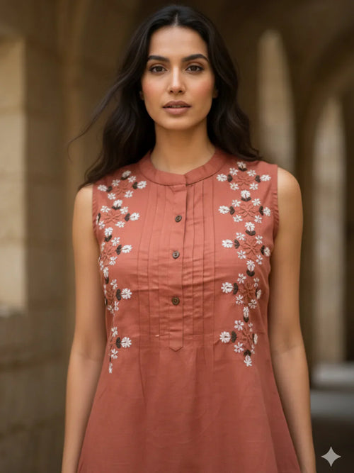 Cotton Embroidered A-Line Short Length Short Kurta