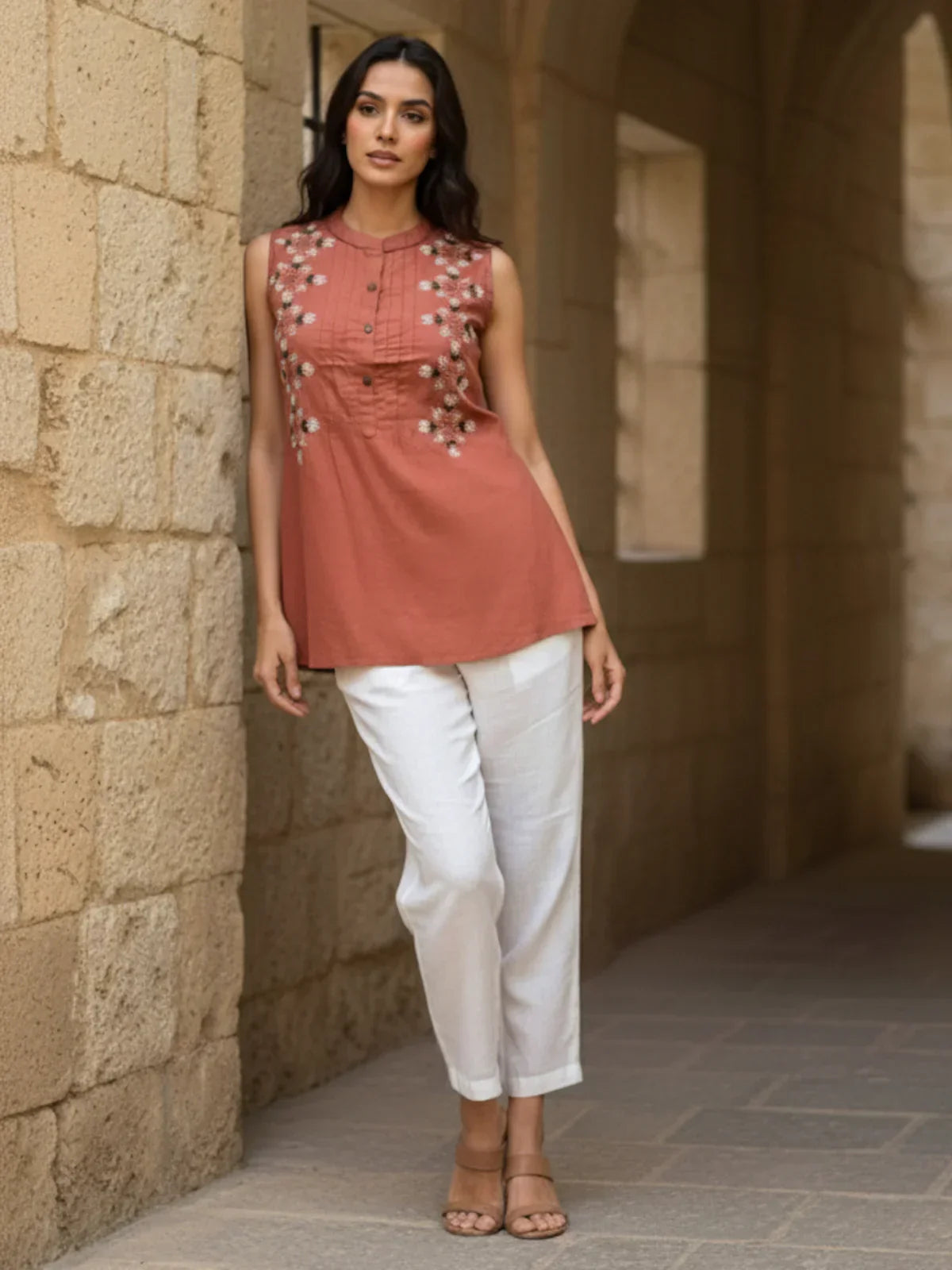 Cotton Embroidered A-Line Short Length Short Kurta
