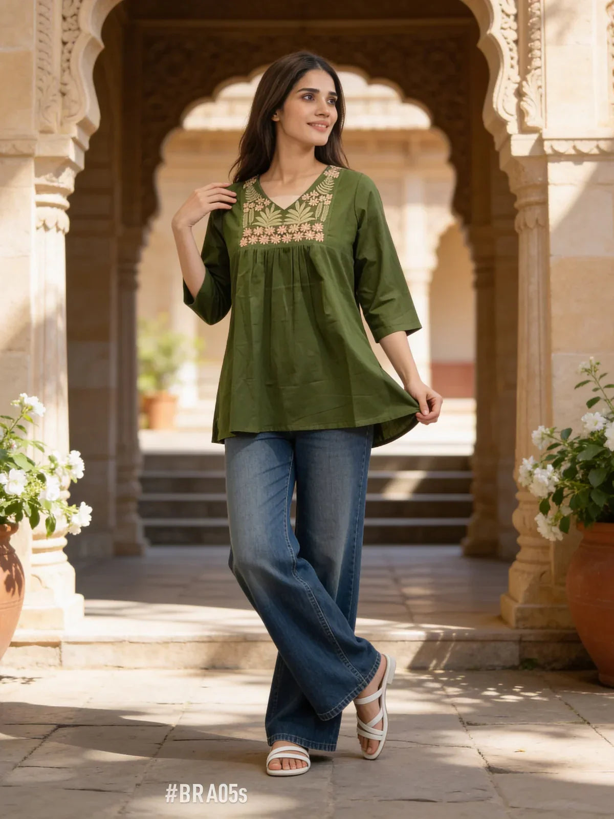 Cotton Slub Embroidered Short Length Short Length Kurta