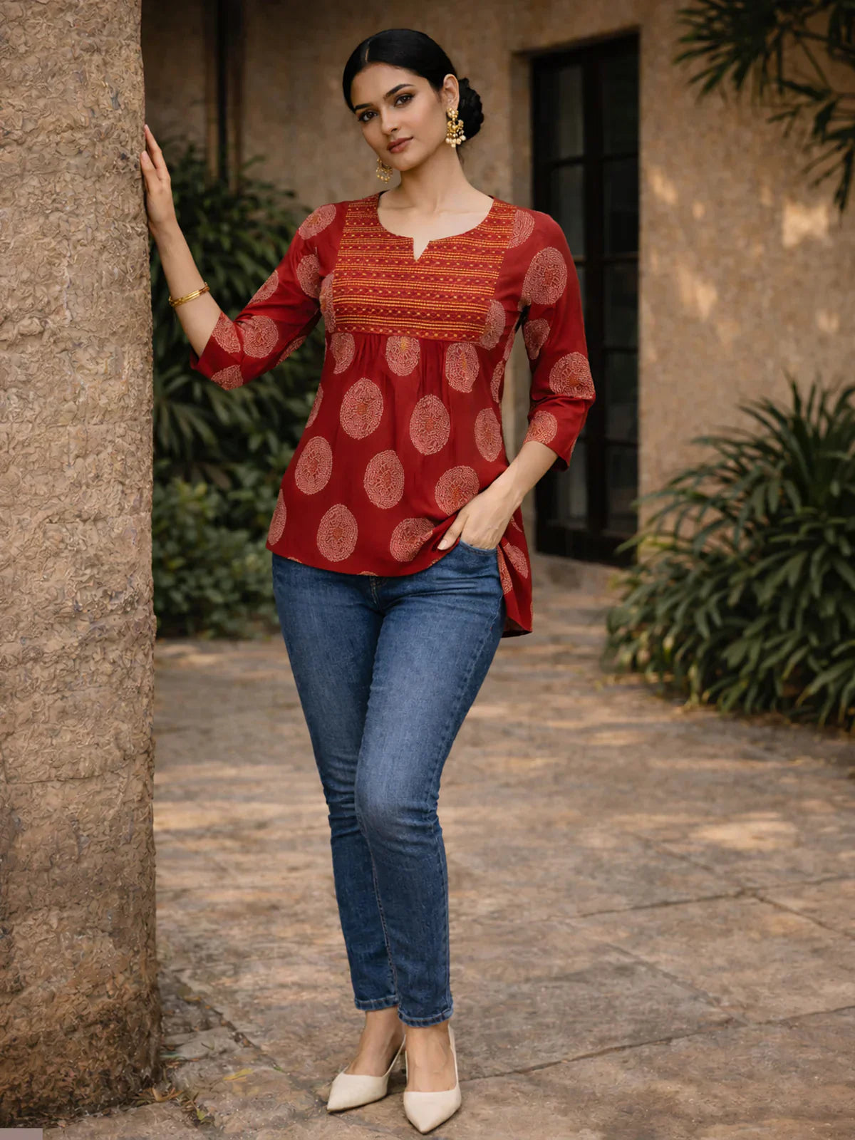 Rayon Embroidered A-Line Short Length Short Kurta