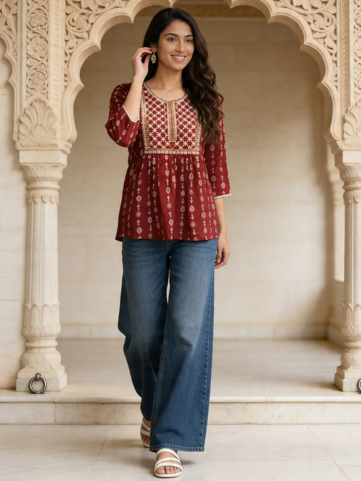 Rayon Embroidered A-Line Short Length Short Kurta
