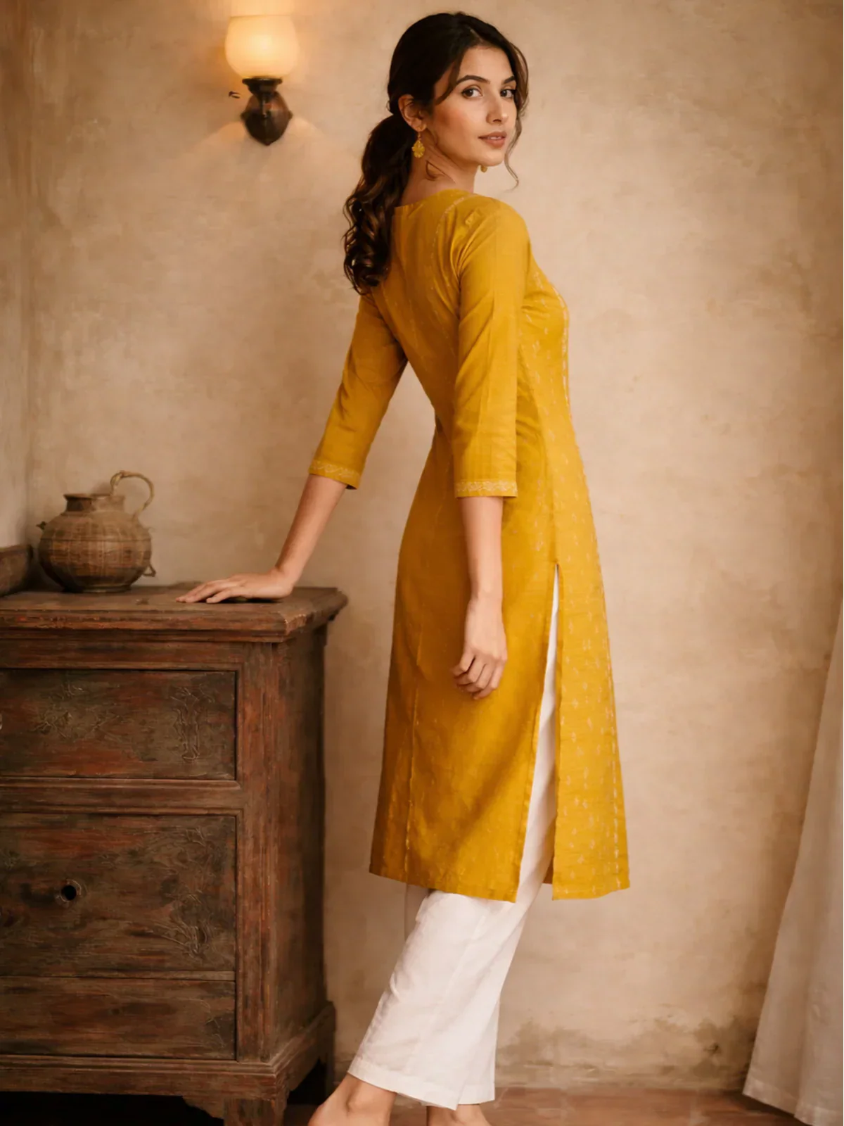 Poly Viscose Embroidered A-Line Calf Length Kurta
