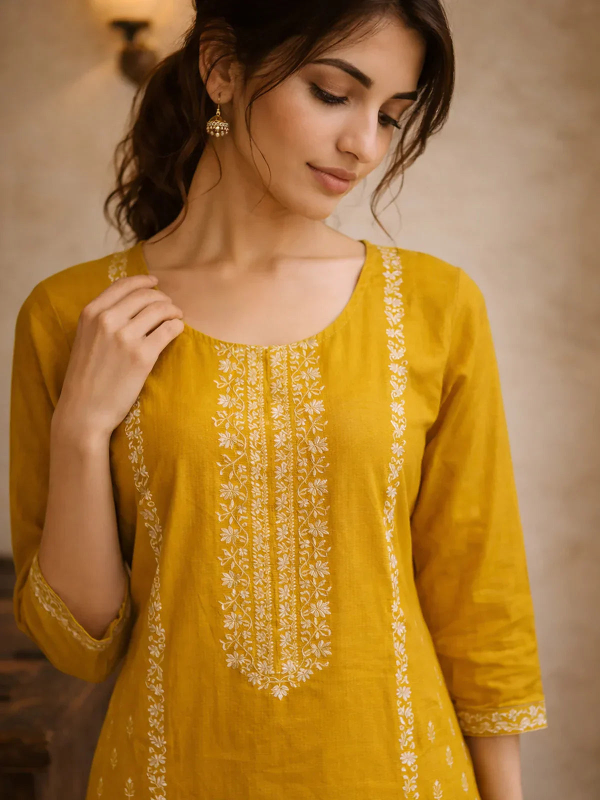 Poly Viscose Embroidered A-Line Calf Length Kurta