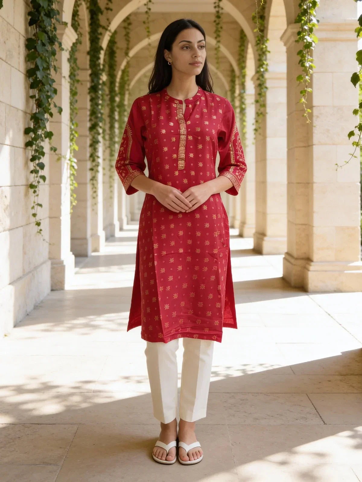 Rayon Printed Straight Calf Length Kurta