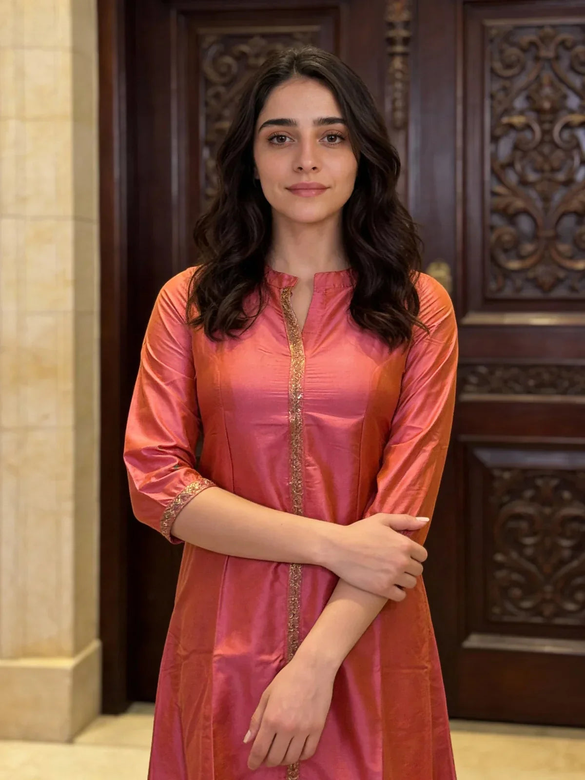 Polyester Embroidered A-line Calf Length Kurta