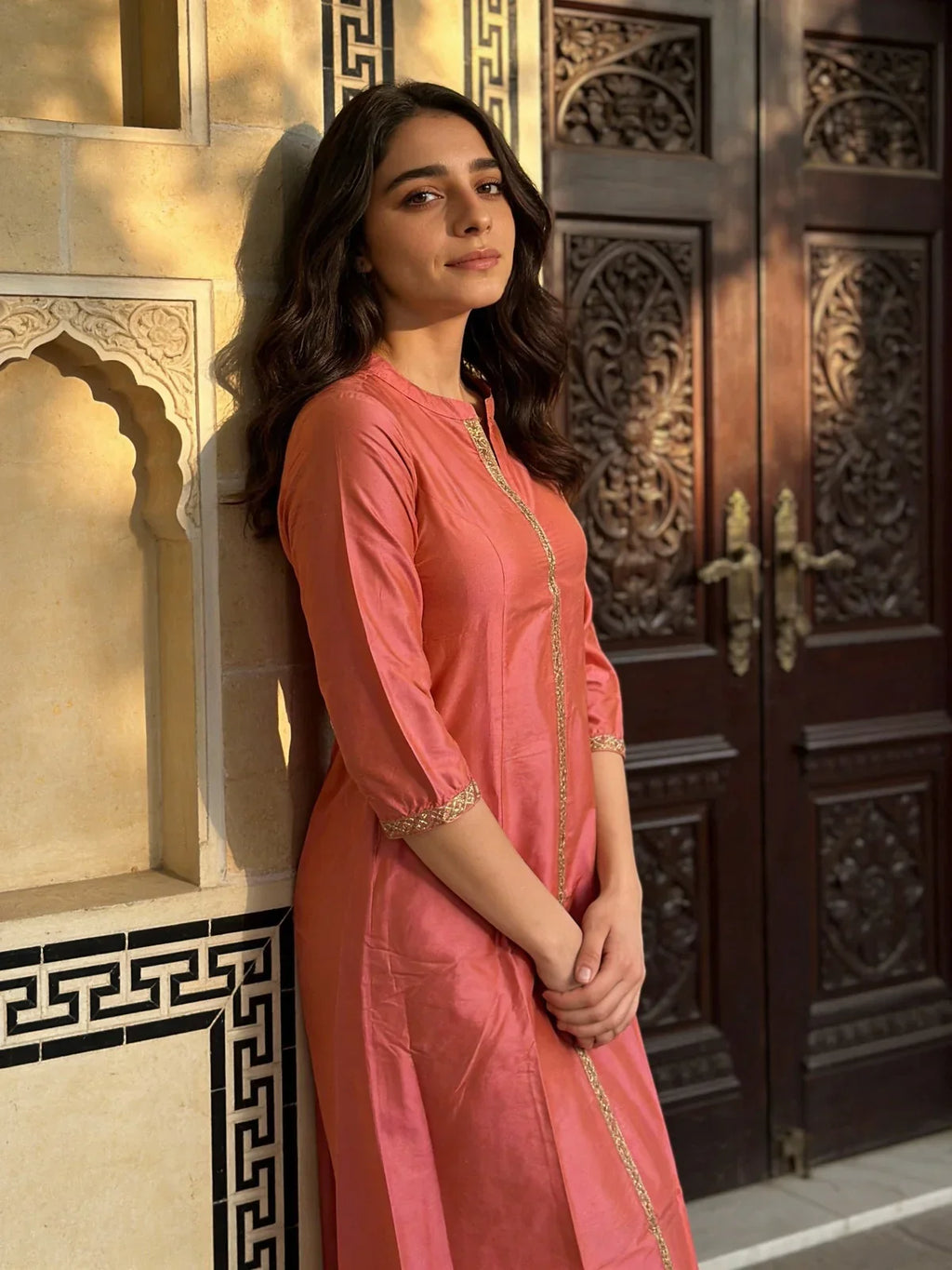 Polyester Embroidered A-line Calf Length Kurta