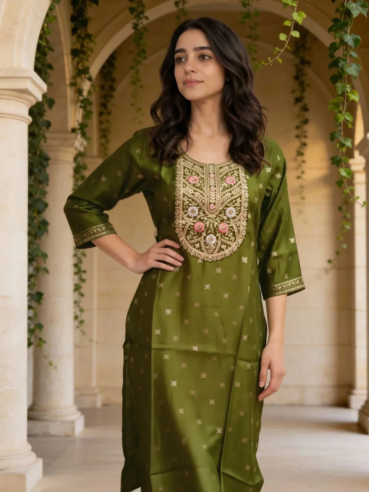 Poly Viscose Embroidered Straight Calf Length Kurta