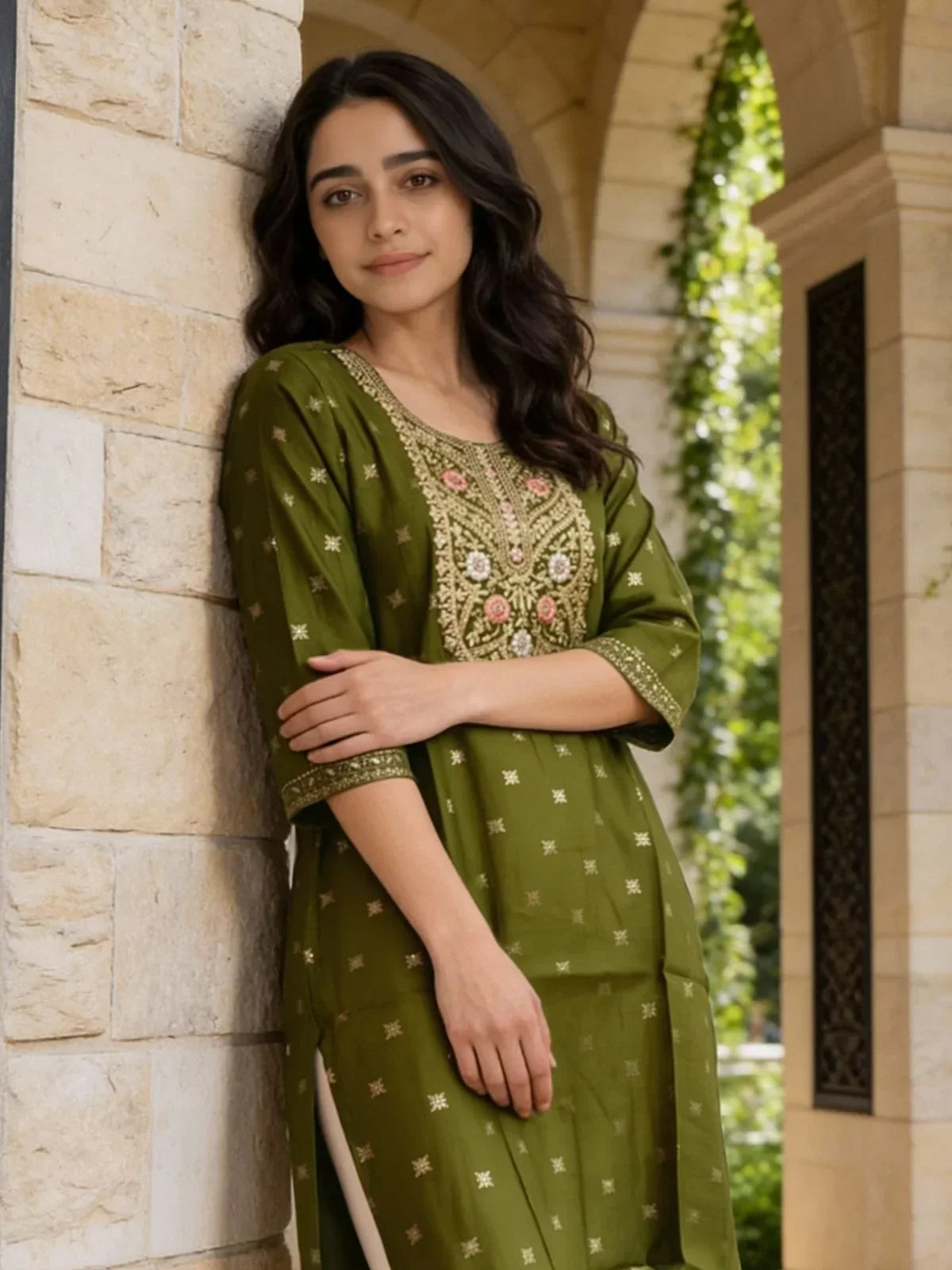 Poly Viscose Embroidered Straight Calf Length Kurta