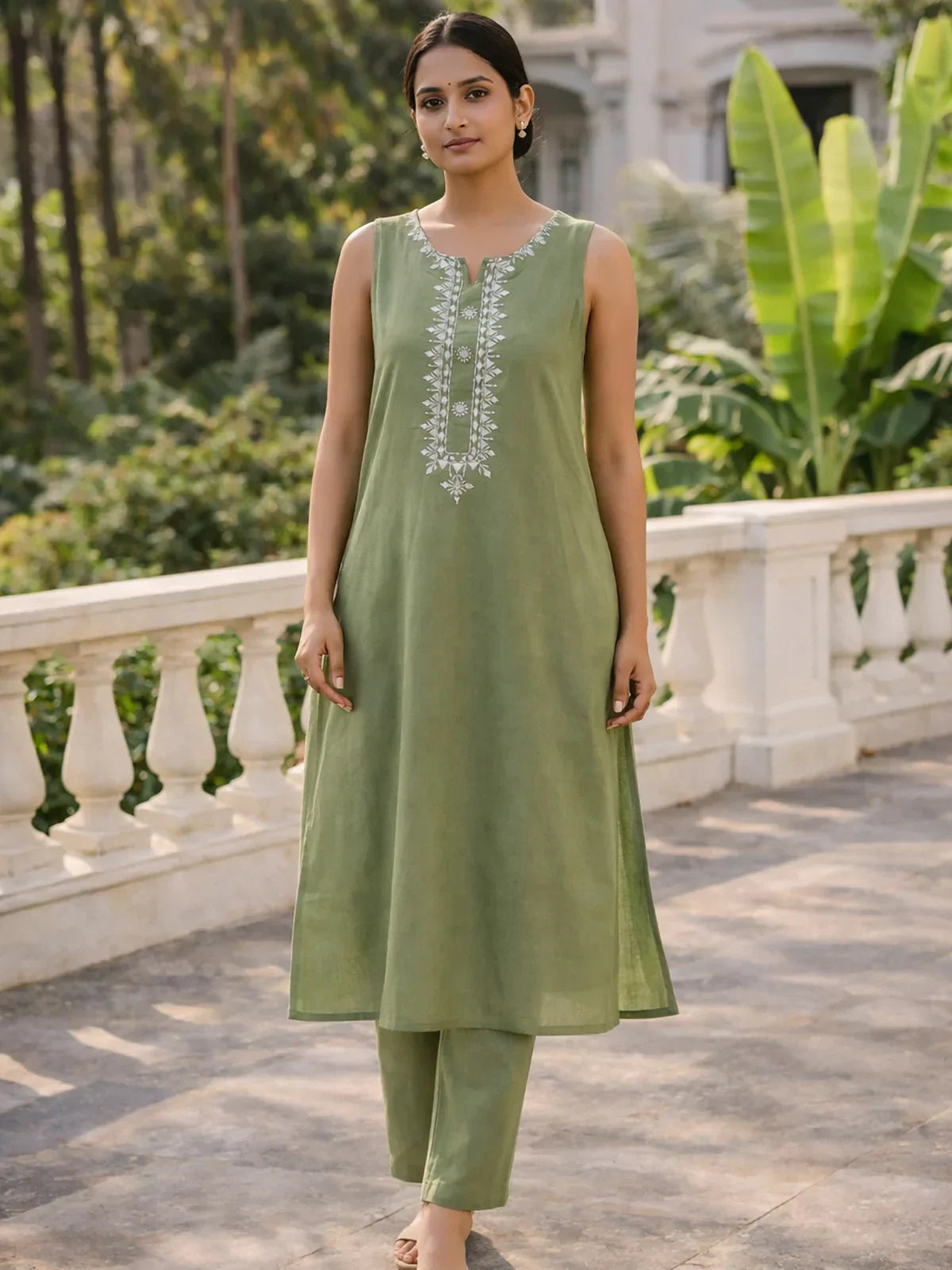 Poly Viscose Embroidered  Straight Calf Length Kurta with Pant