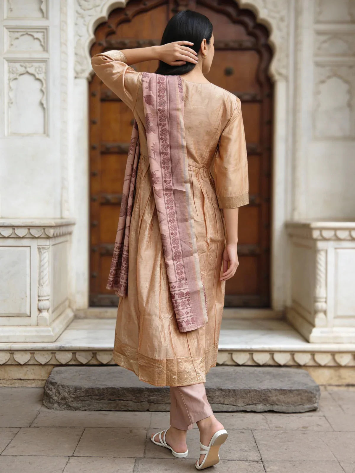 Poly Viscose Embroidered Anarkali Calf Length Kurta and Pant With Dupatta