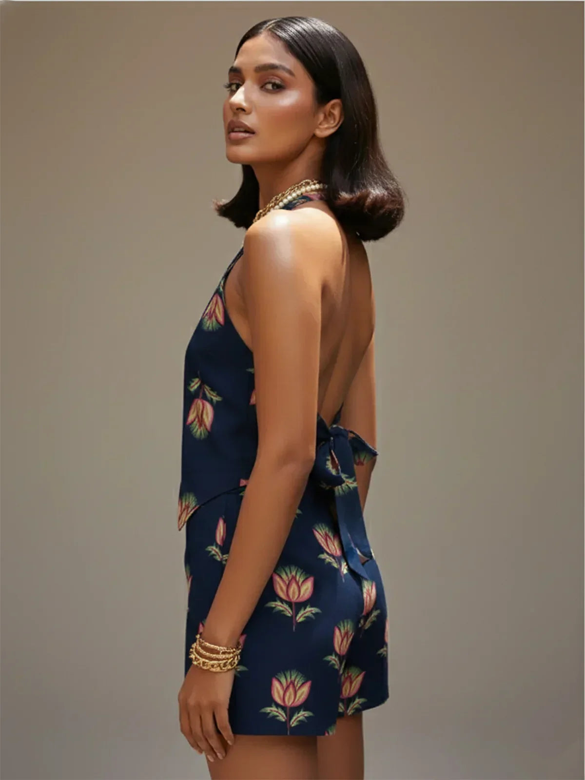 Cotton Flex Printed Waist Coat Top