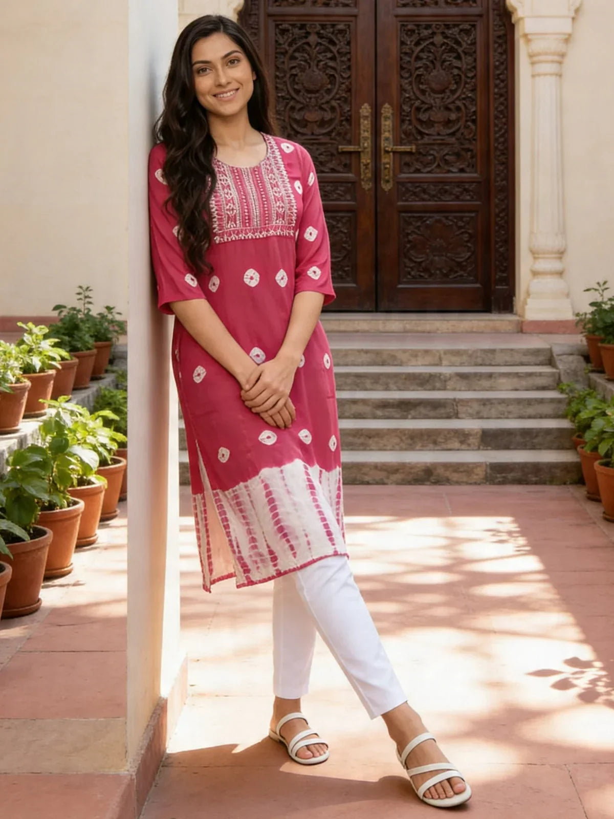 Rayon Embroidered Straight Calf Length Kurta