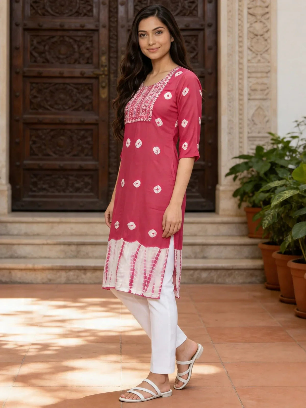 Rayon Embroidered Straight Calf Length Kurta