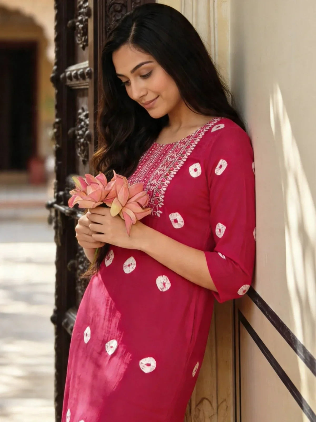Rayon Embroidered Straight Calf Length Kurta