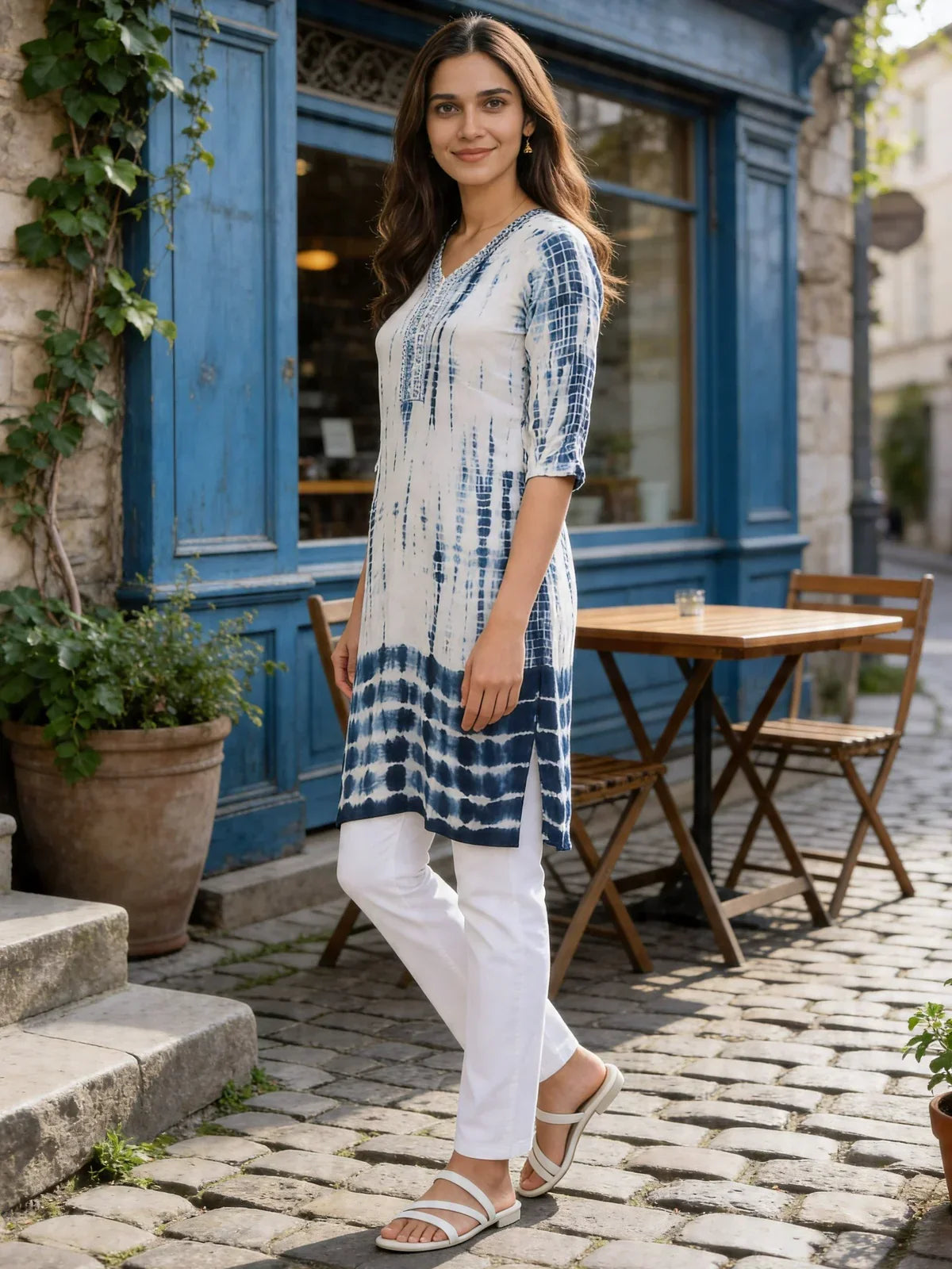 Rayon Embroidered Straight Calf Length Kurta