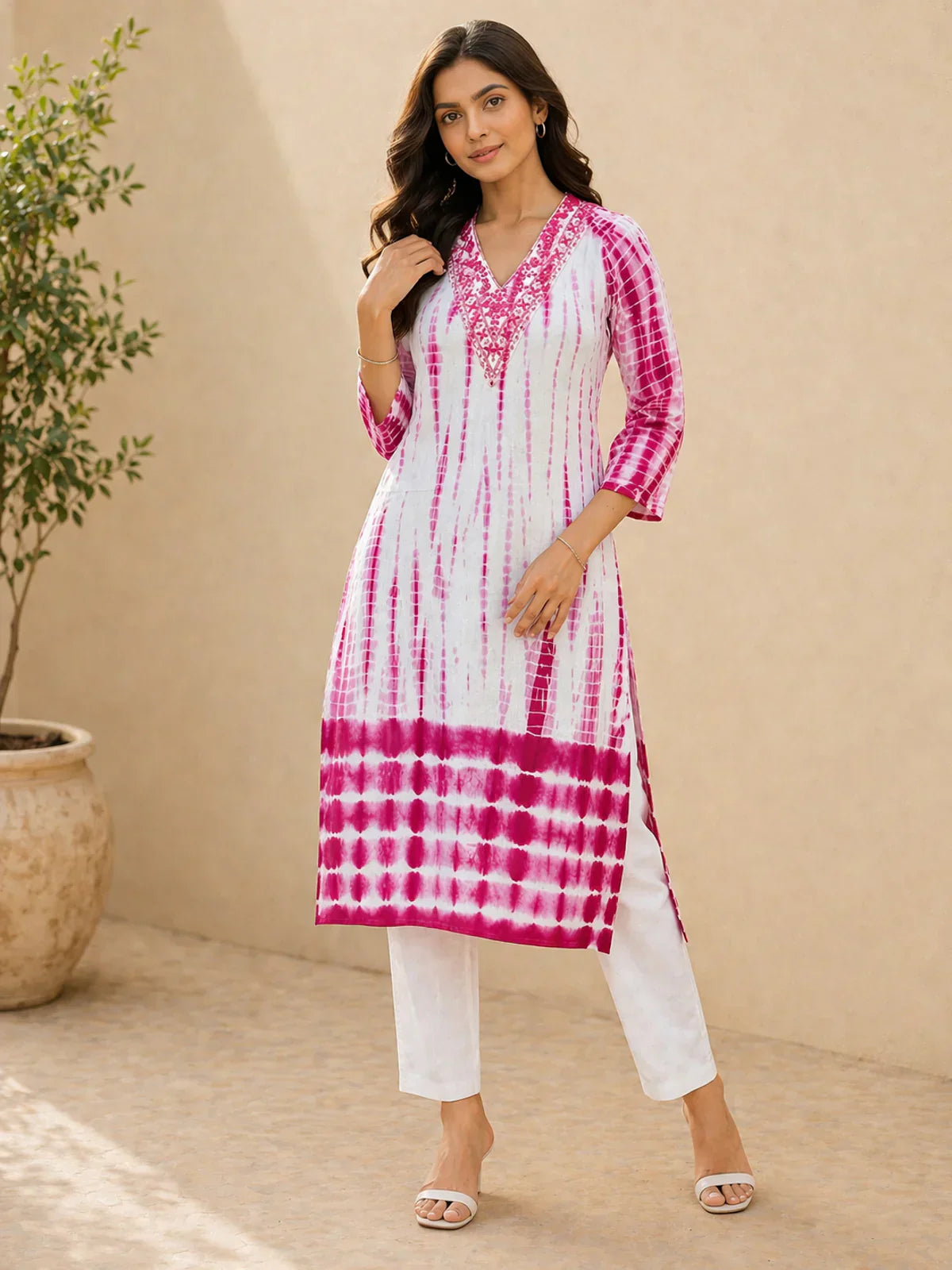 Rayon Embroidered Straight Calf Length Kurta