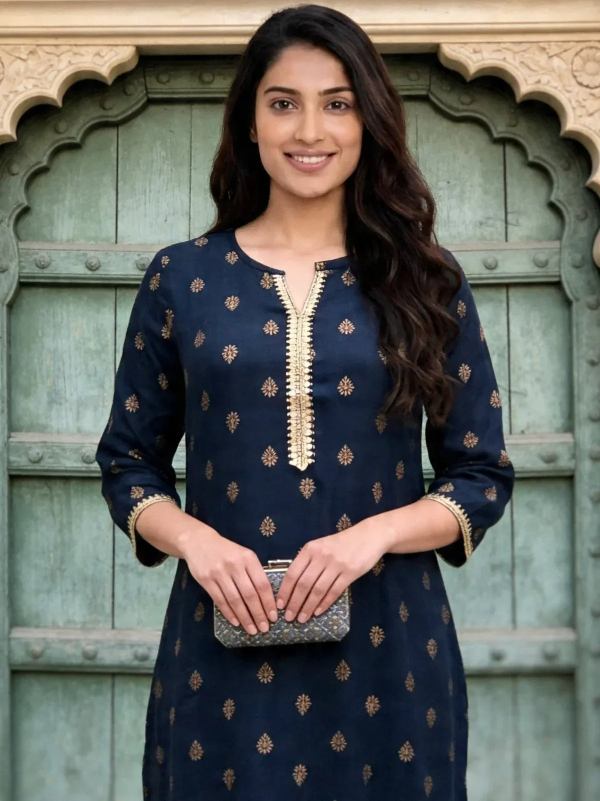 Rayon Embroidered Straight Knee Length Kurta