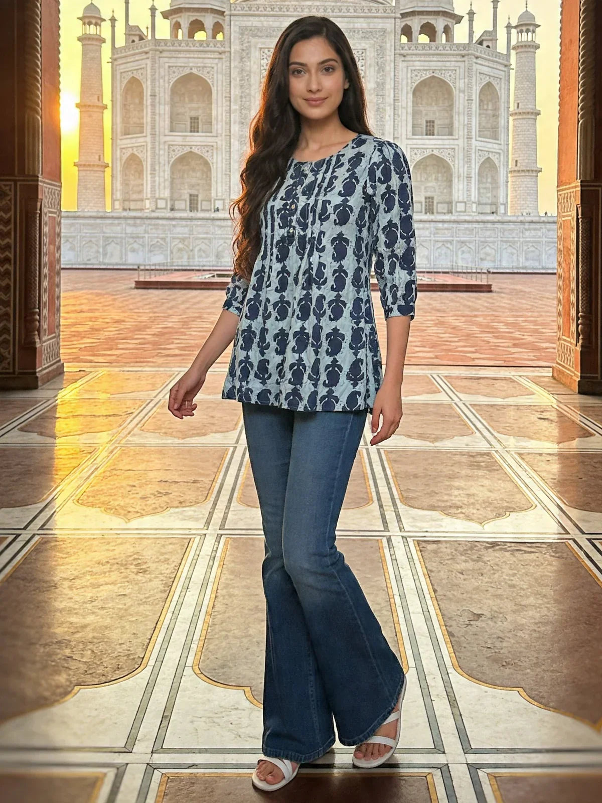 Rayon Printed A-Line Short Length Short Kurta