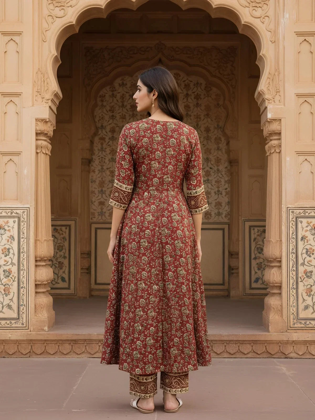Cotton Embroidered Anarkali Calf Length Kurta with Pant and Dupatta
