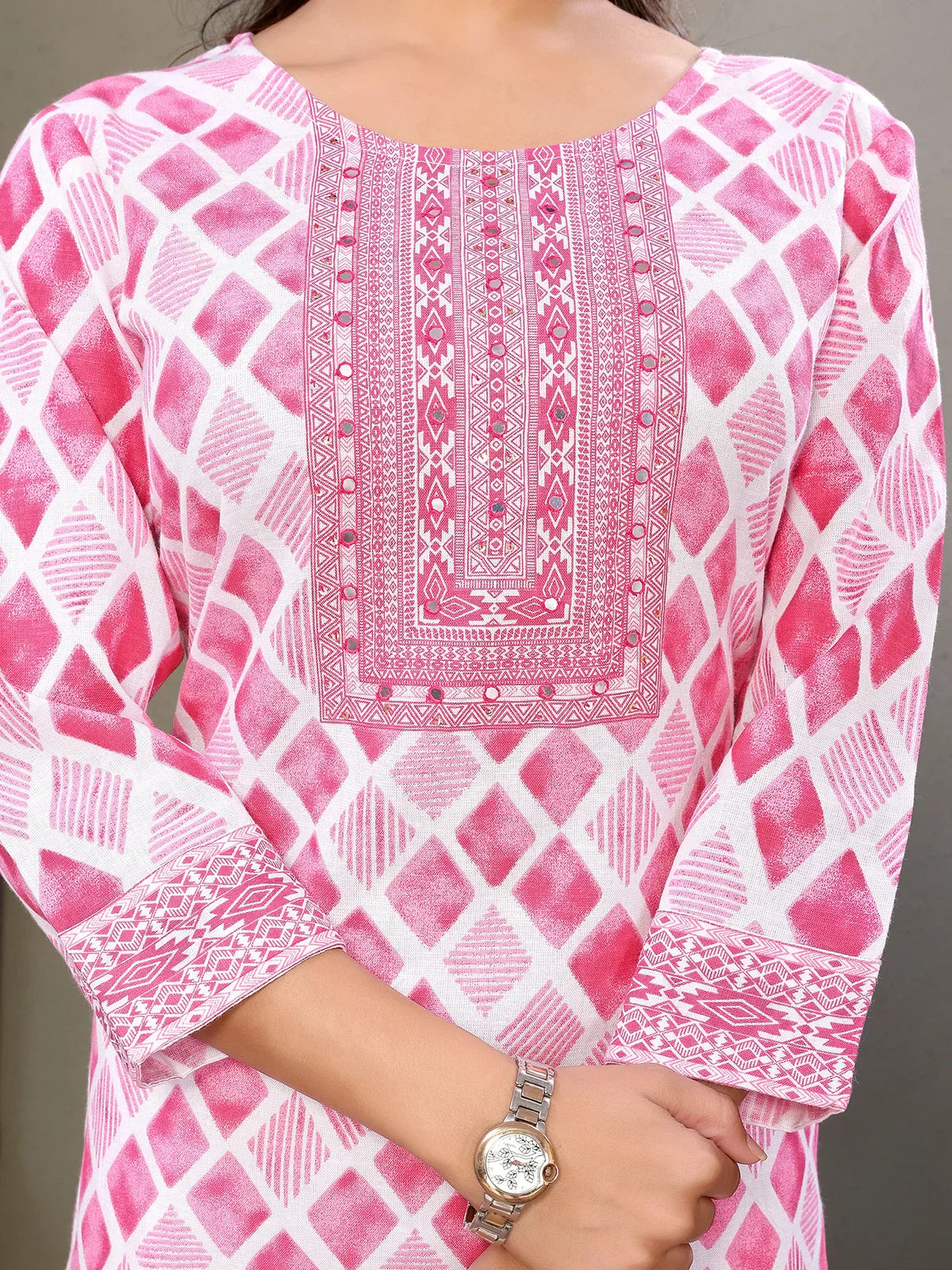 Cotton Embroidered Calf Length Straight Kurta