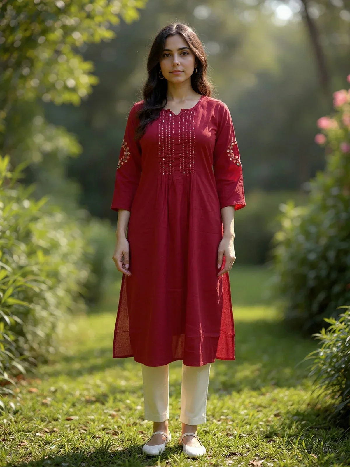 Rayon Embroidered Straight Calf Length Kurta