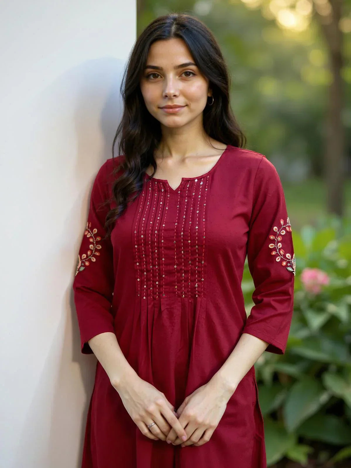 Rayon Embroidered Straight Calf Length Kurta