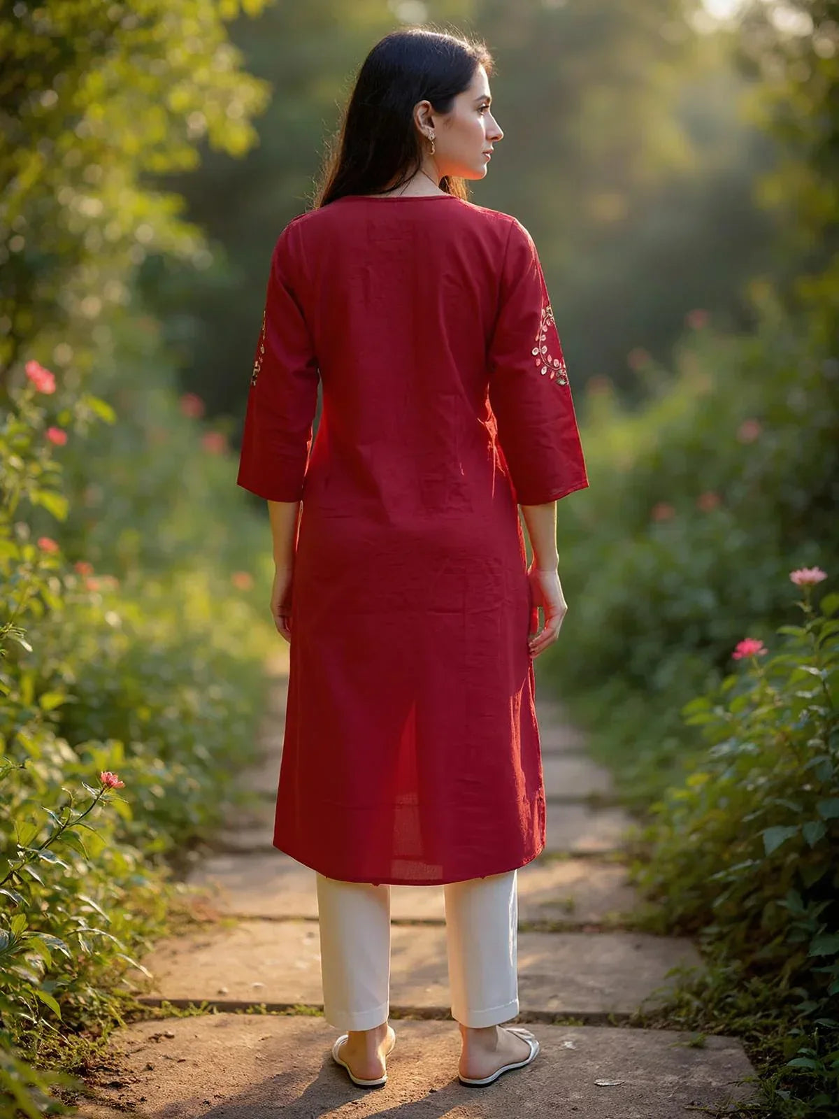 Rayon Embroidered Straight Calf Length Kurta