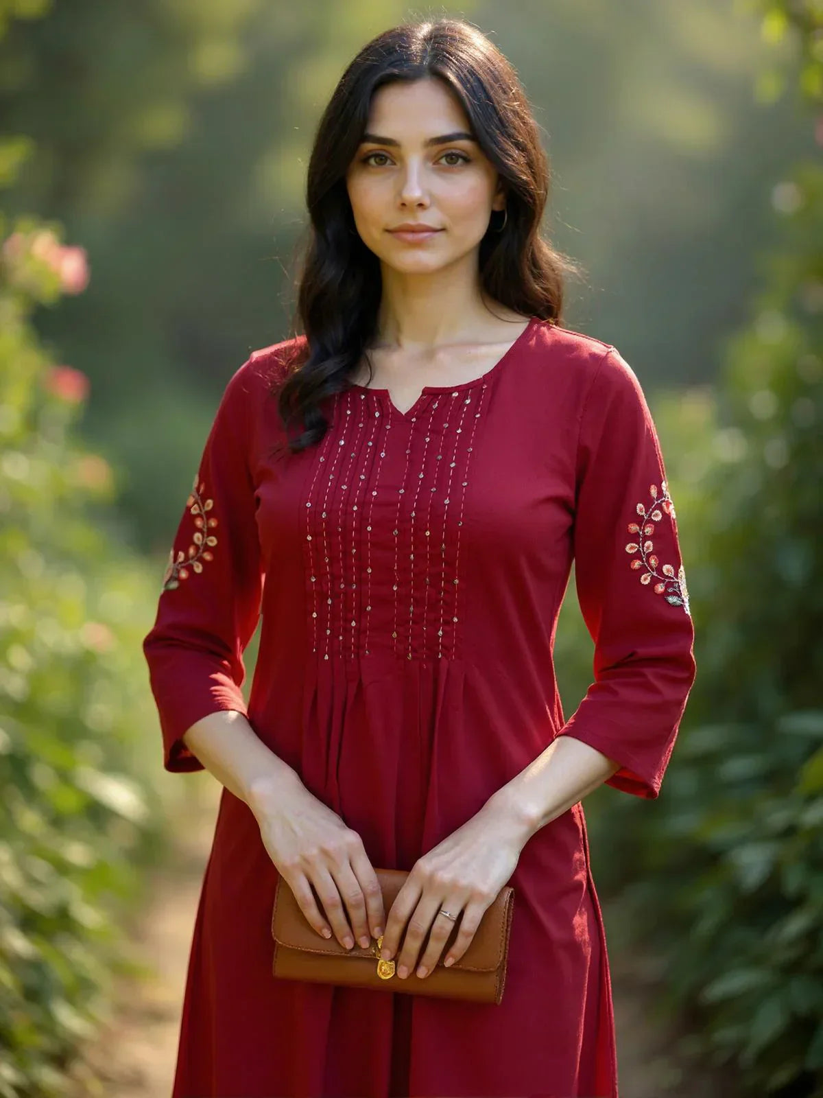 Rayon Embroidered Straight Calf Length Kurta