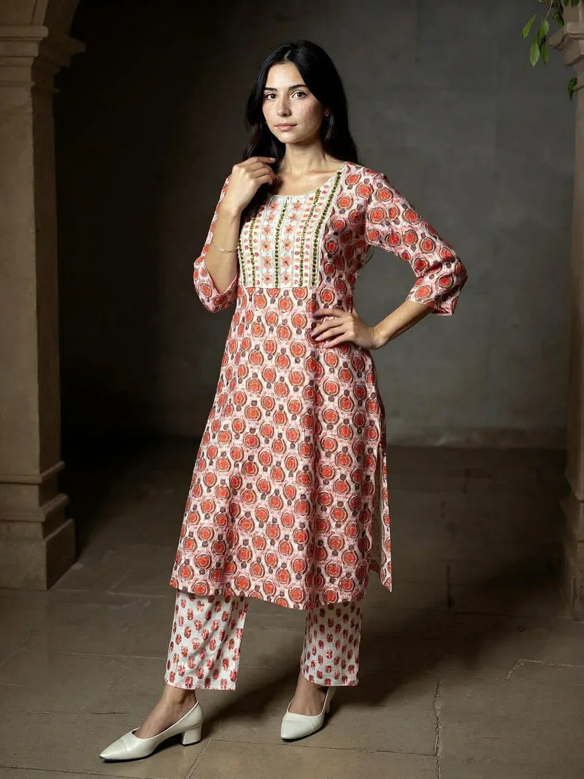 Rayon Embroidered Straight Calf Length Kurta with Pant