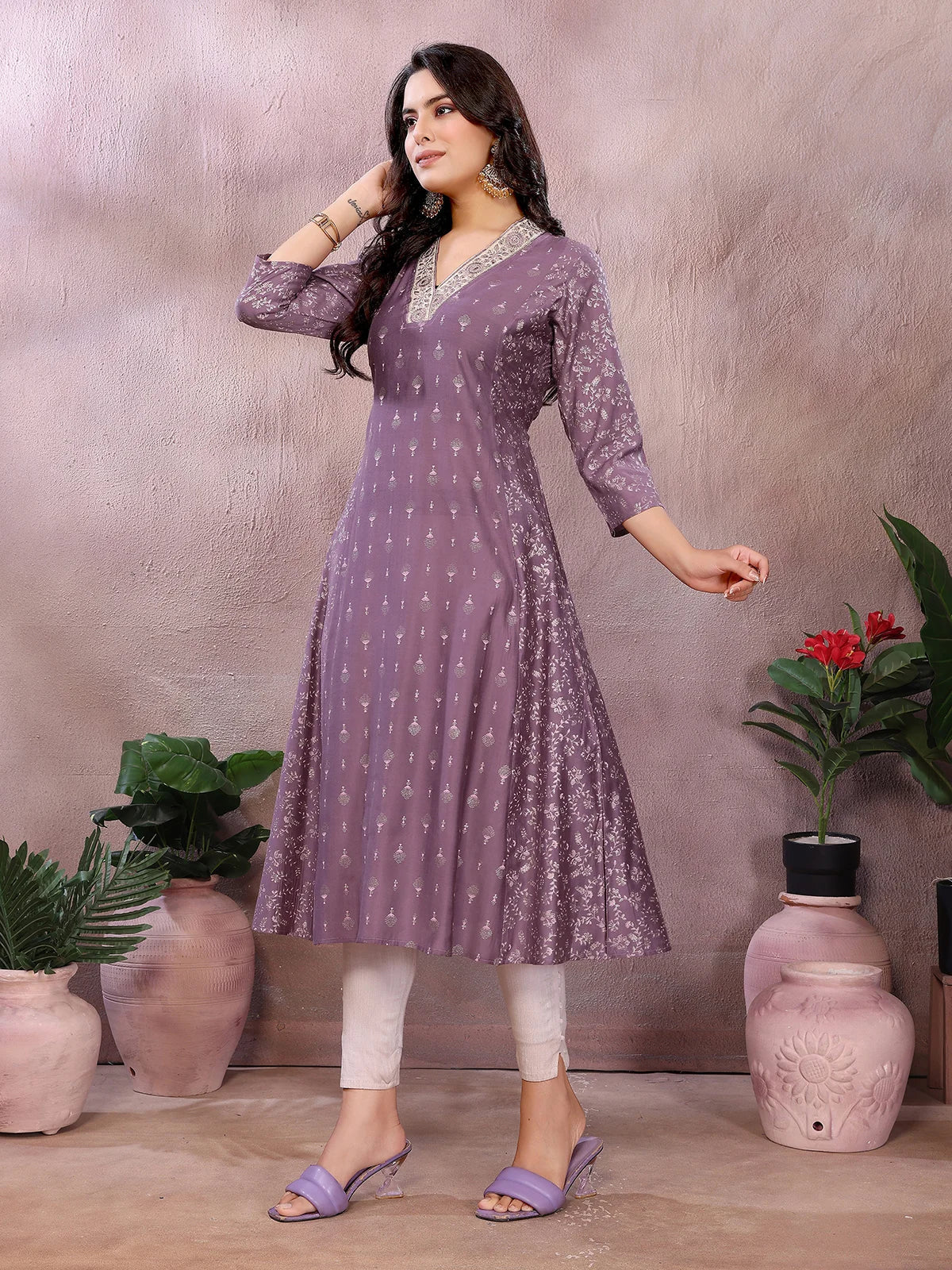 Viscose Poly Printed Flared Calf Length Kurta