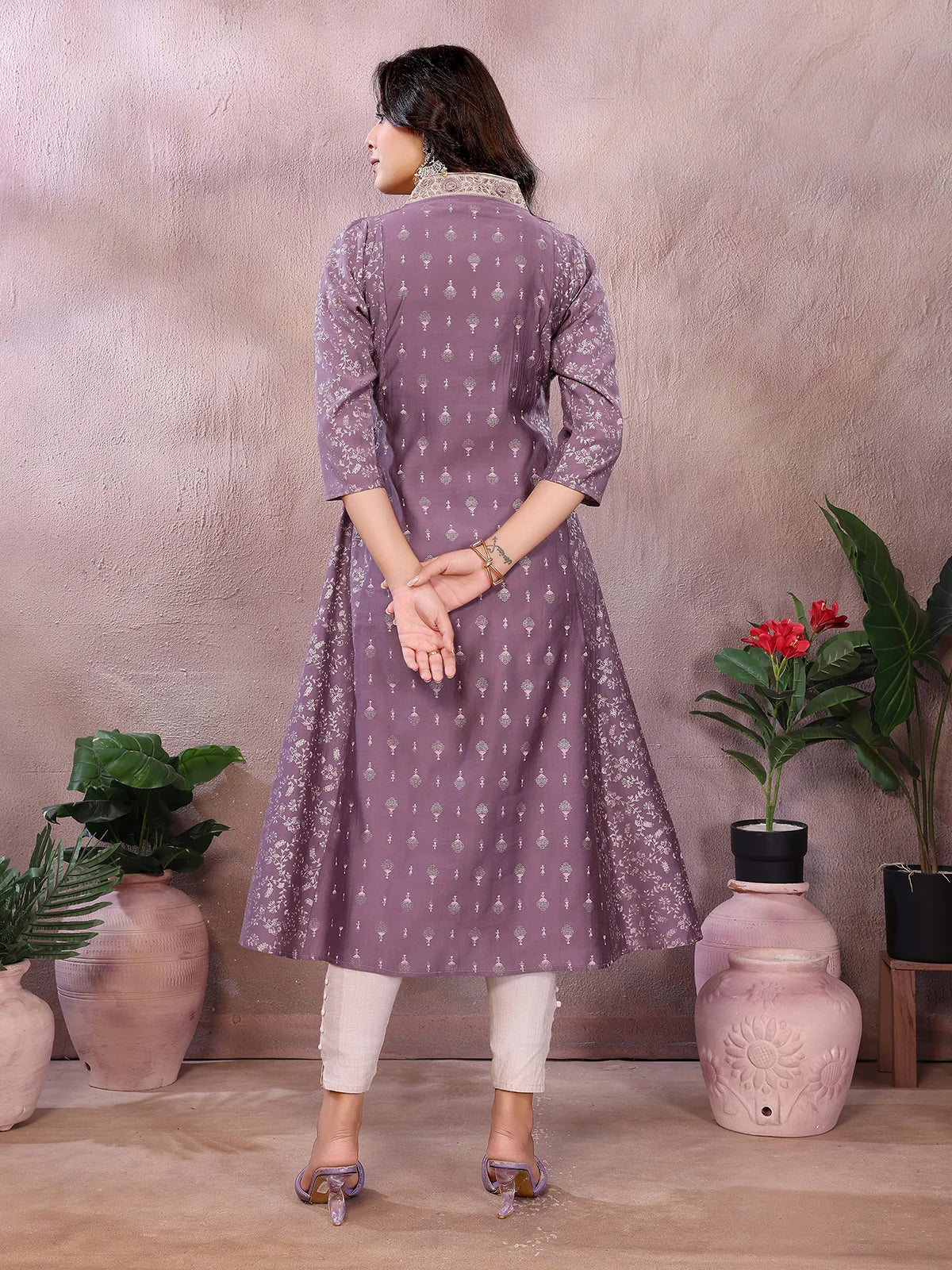 Viscose Poly Printed Flared Calf Length Kurta