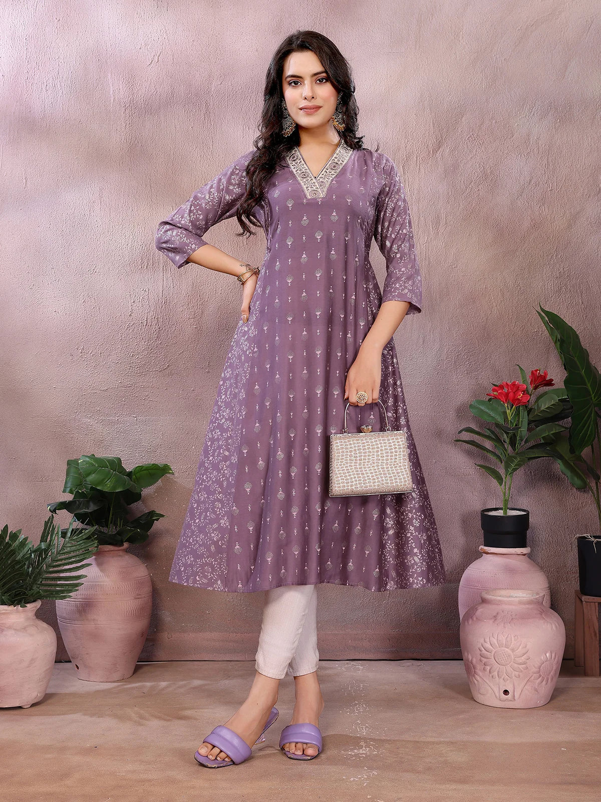 Viscose Poly Printed Flared Calf Length Kurta