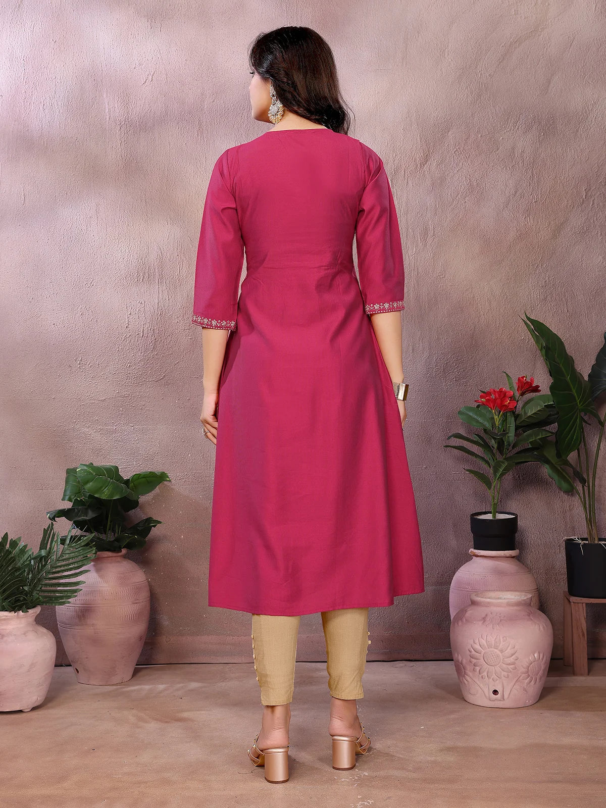 Viscose Poly Embroidered Flared Calf Length Kurta