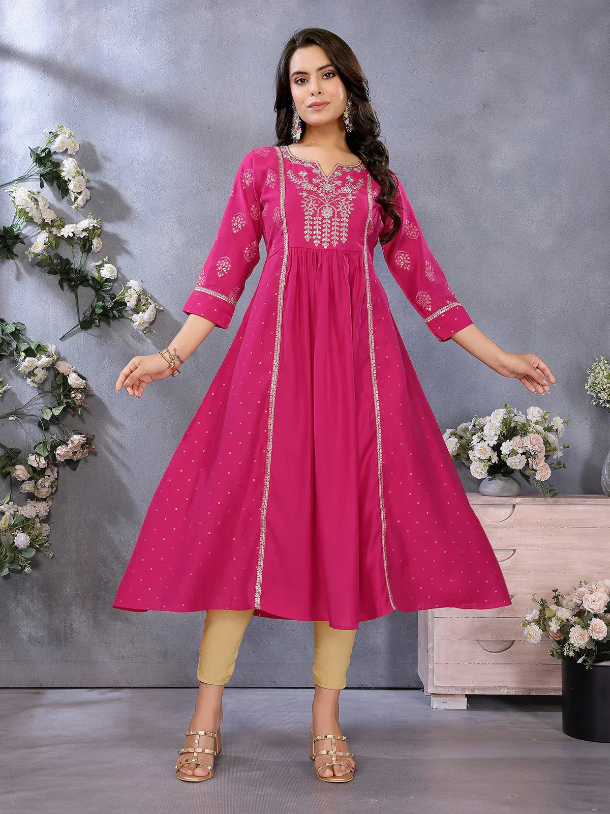 Viscose Poly Printed Flared Calf Length Kurta