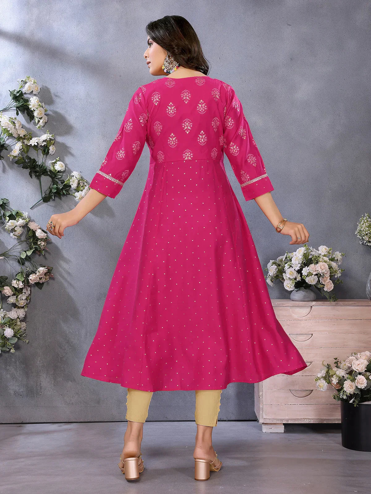 Viscose Poly Printed Flared Calf Length Kurta