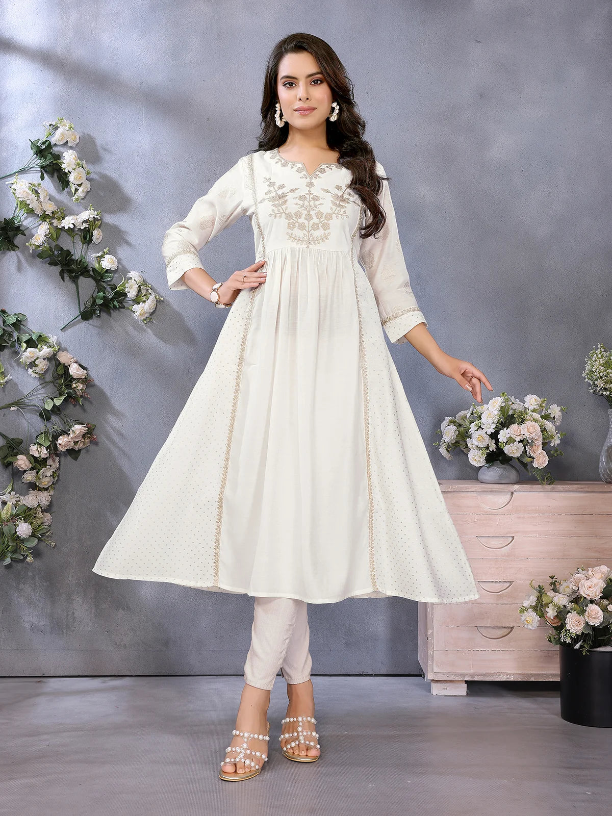 Viscose Poly Printed Flared Calf Length Kurta