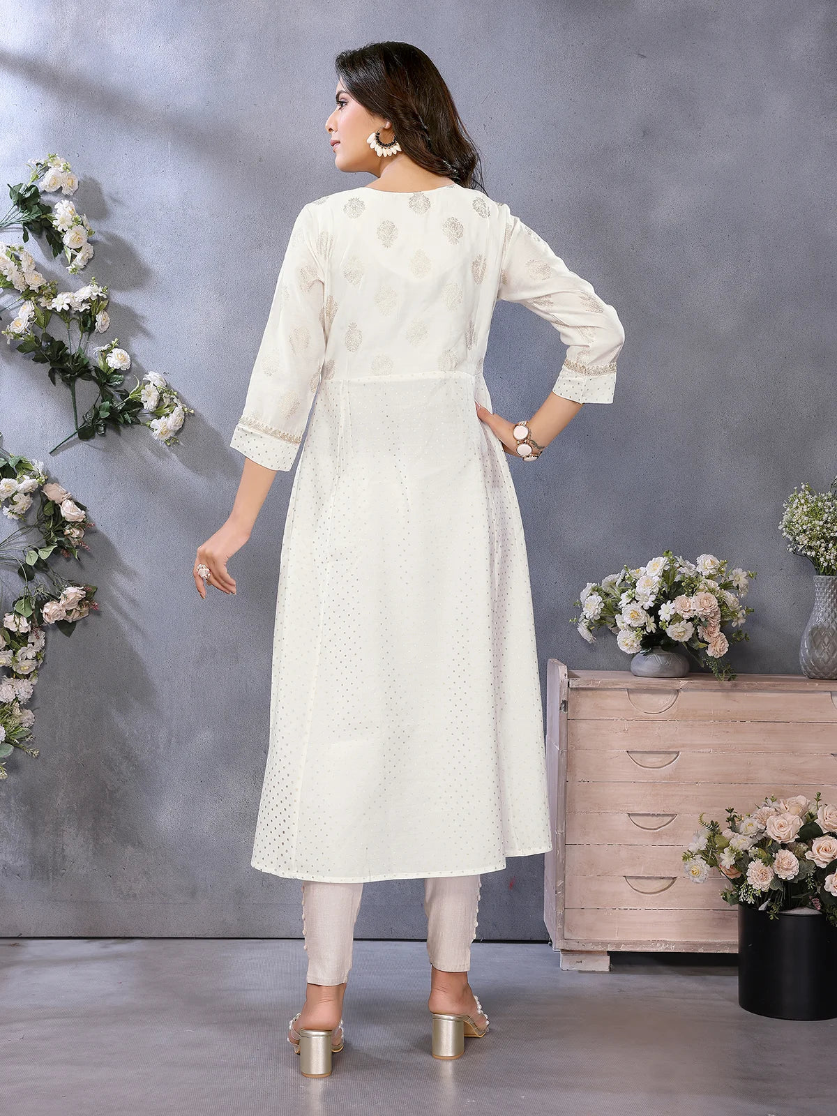 Viscose Poly Printed Flared Calf Length Kurta