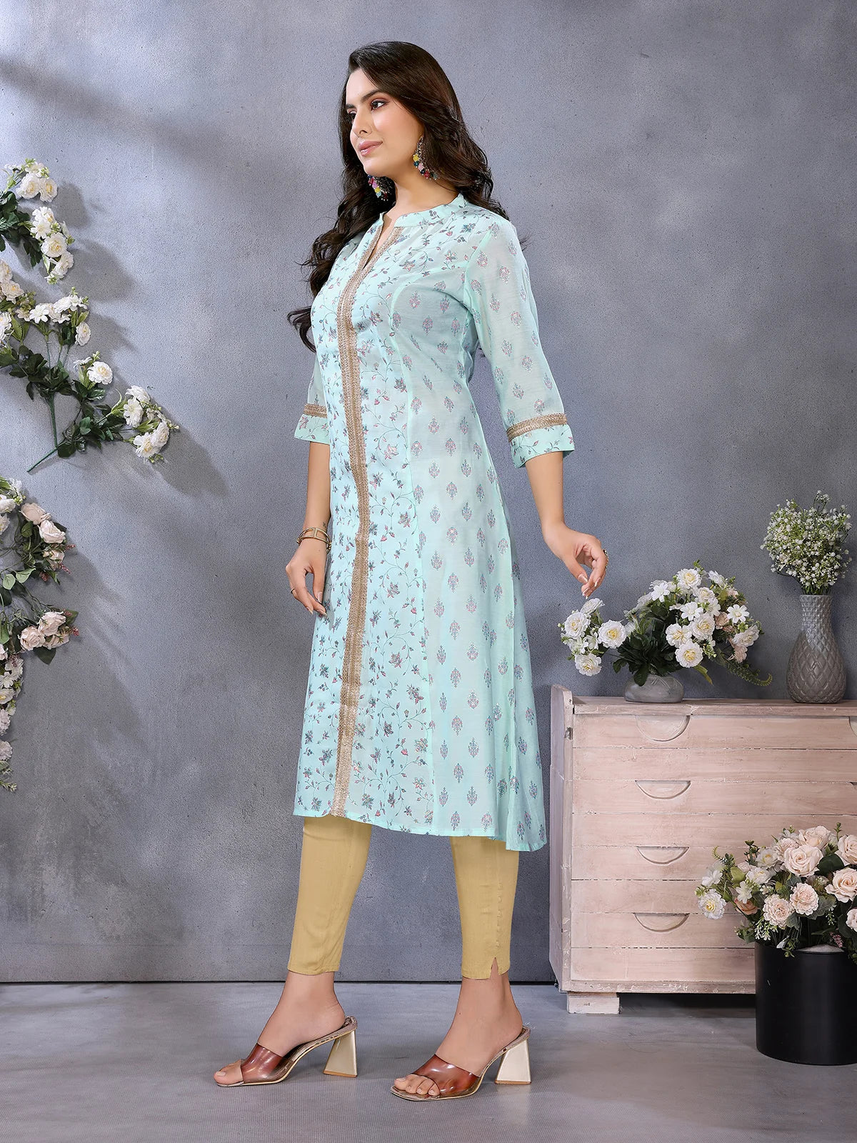 Viscose Poly Printed A-Line Calf Length Kurta