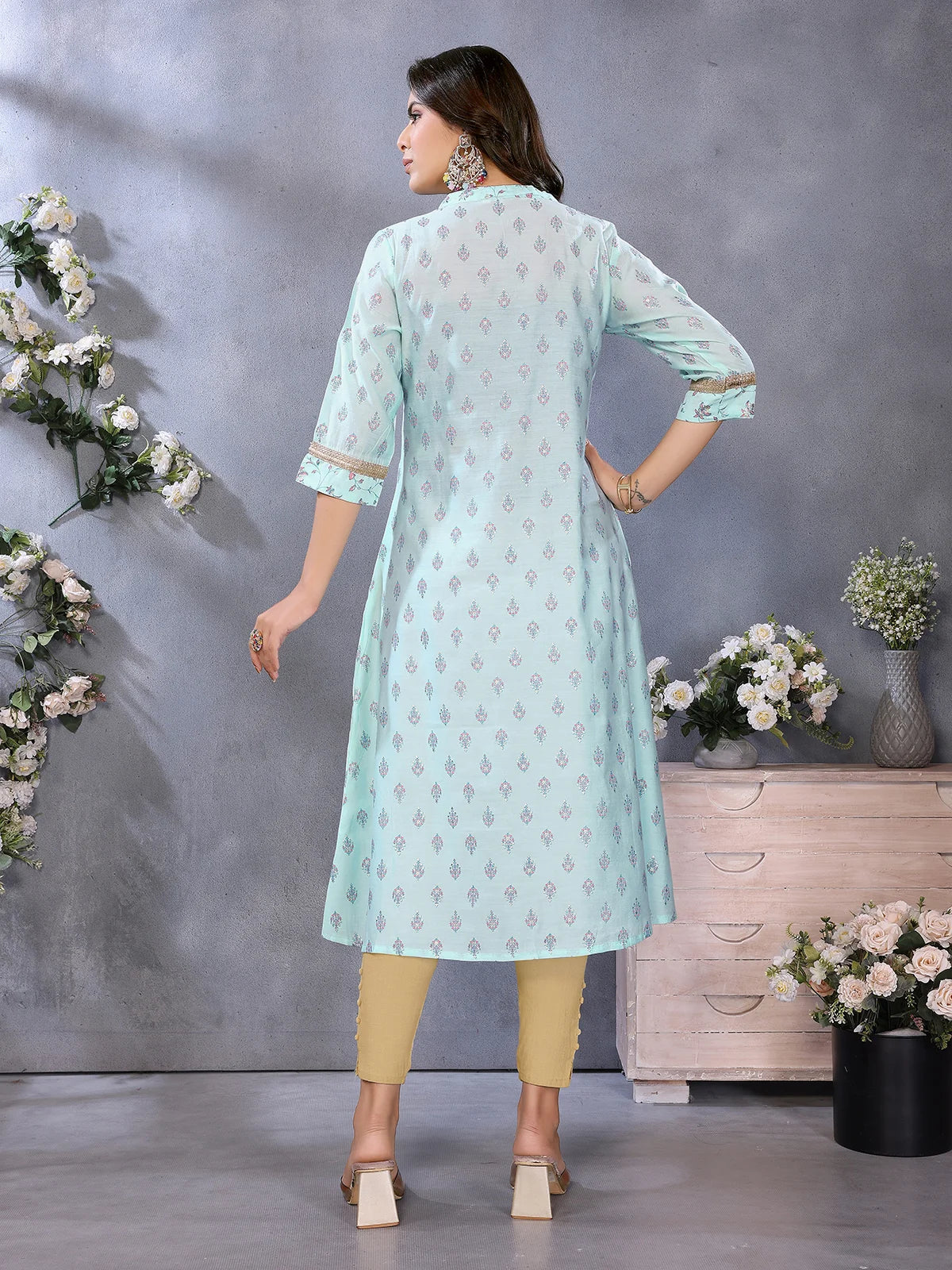Viscose Poly Printed A-Line Calf Length Kurta