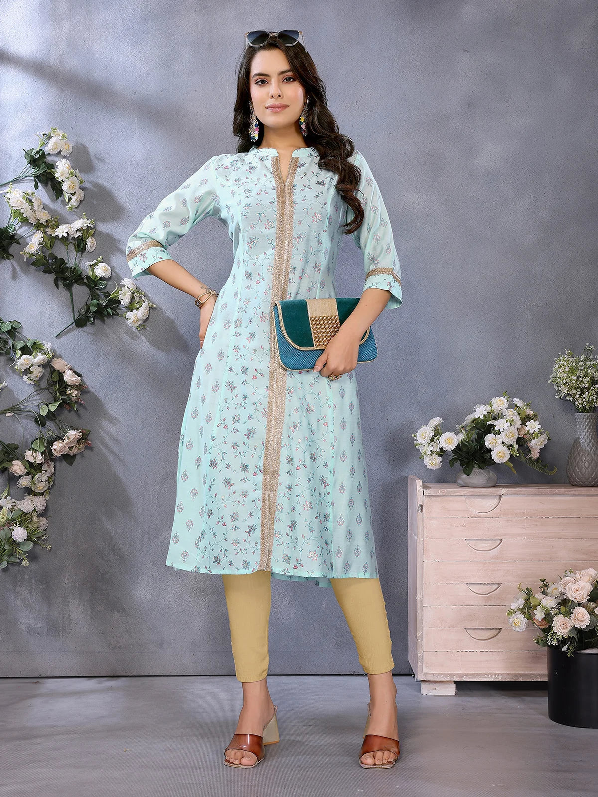 Viscose Poly Printed A-Line Calf Length Kurta