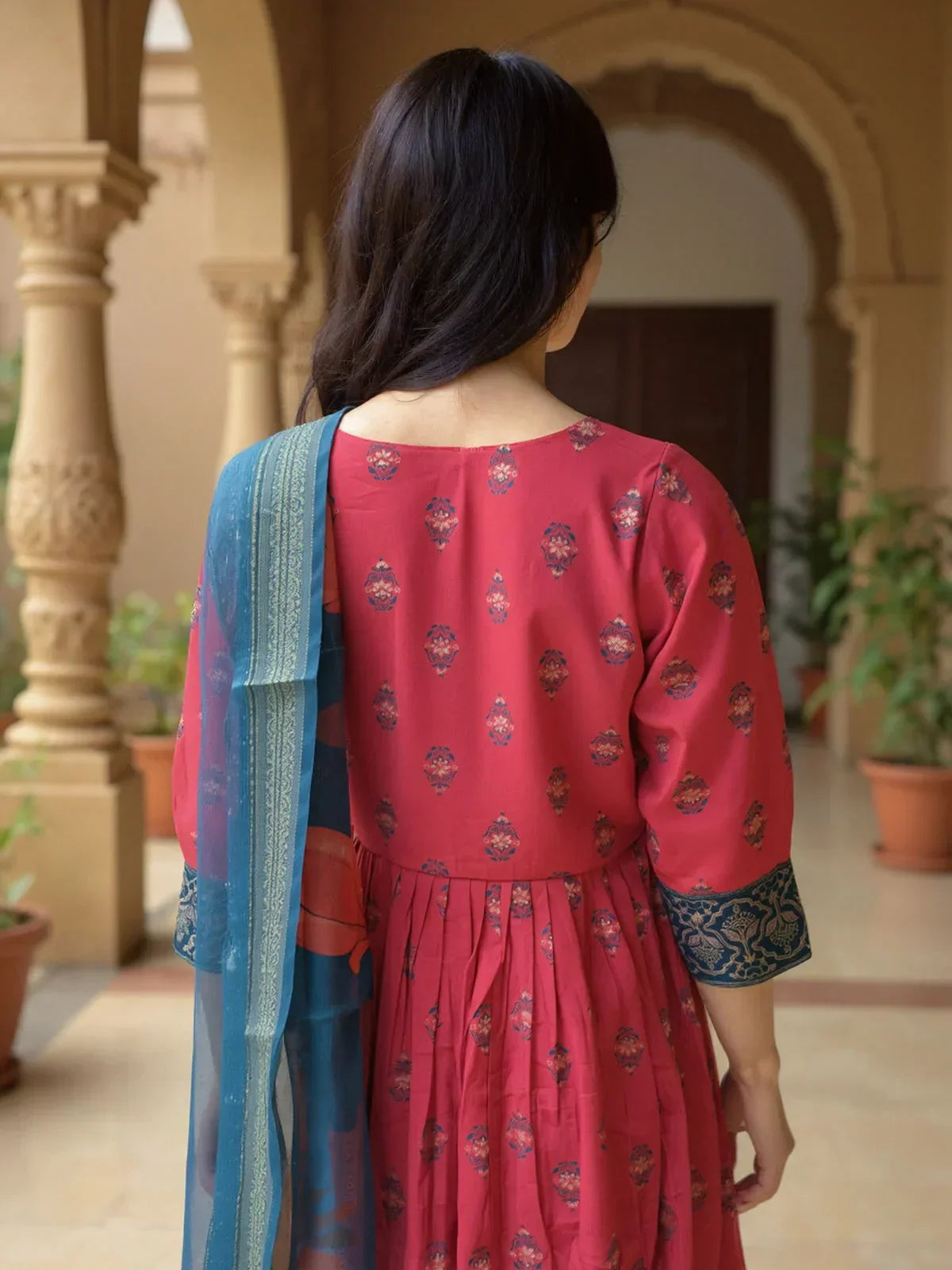 Poly Viscose Embroidered Anarkali Calf Length Kurta with Pant and Dupatta